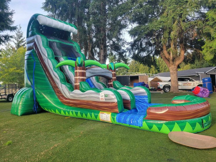 22' Single Lane Green Jungle Slide